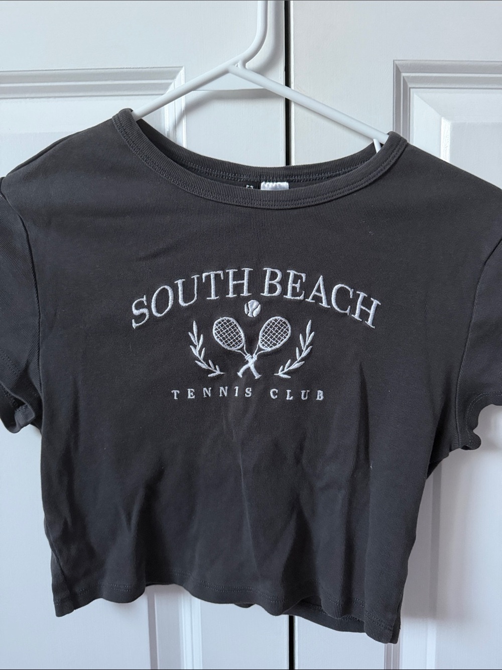 Divided Dark Gray Crewneck Tee with Label Detail